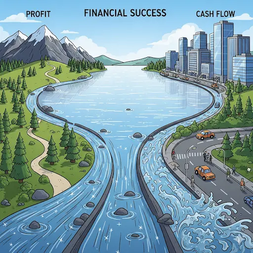 Două fluxuri de bani, profit și cash flow, care se unesc pentru a asigura succesul financiar al unei afaceri